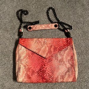 House of Harlow Pink dyed snakeskin convertible purse/clutch